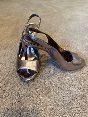 BCBGeneration Metallic Bronze Peep-Toe Slingback Heels